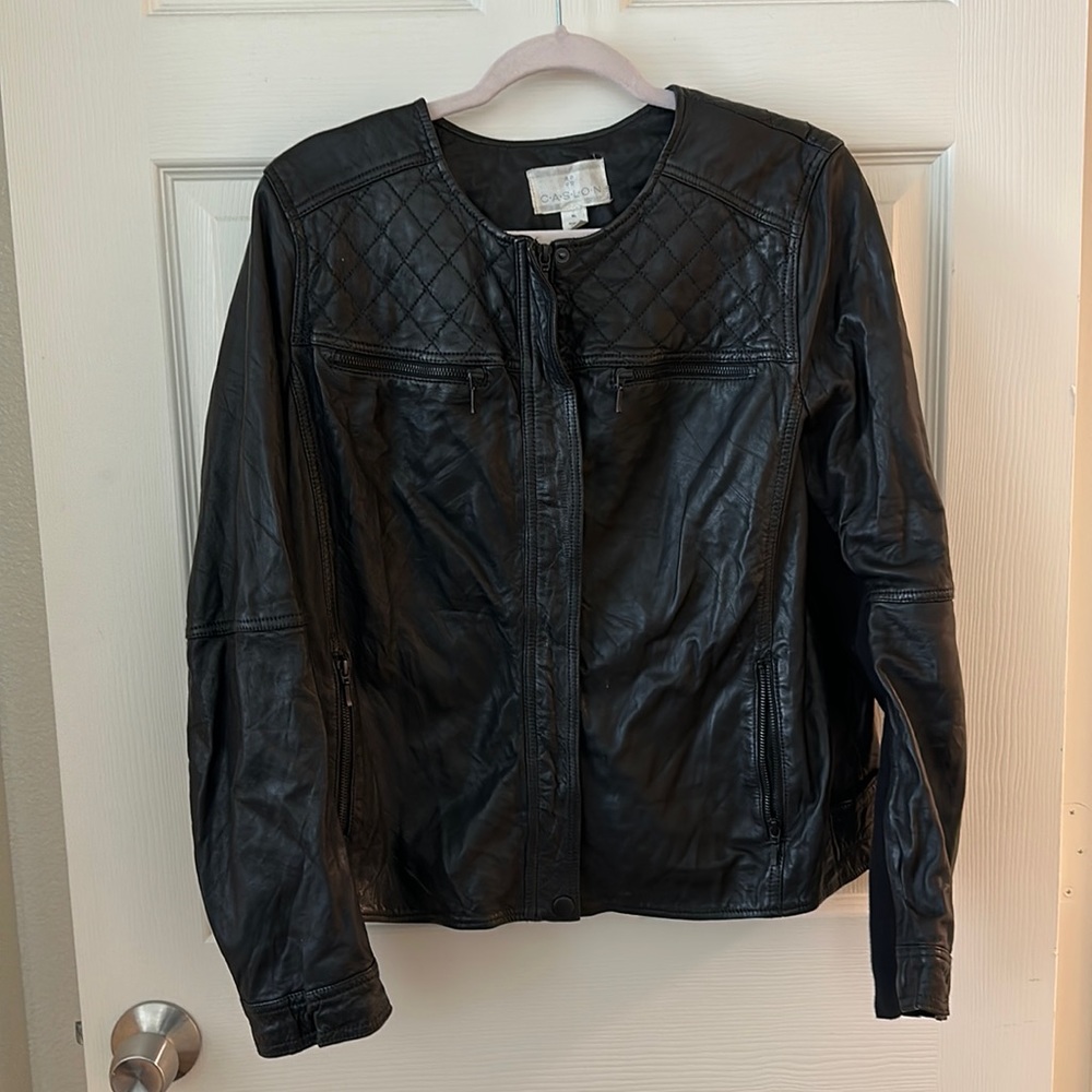 Leather bomber jacket